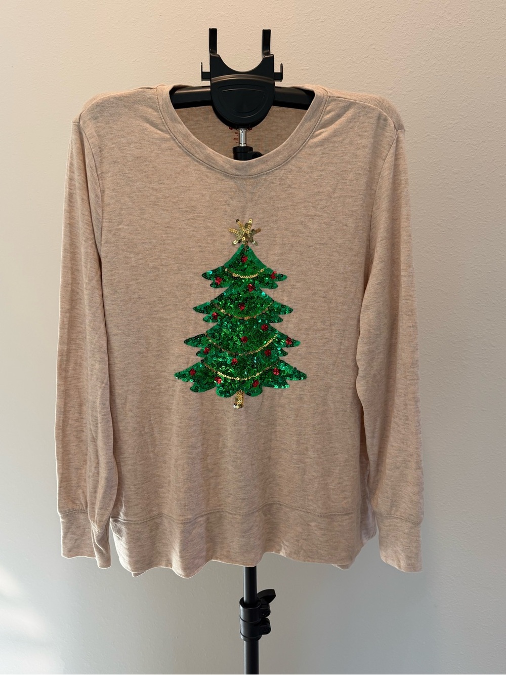 Holiday Time Sequin Christmas Tree Women’s Long Sleeve Shirt Sweater Size 3XL